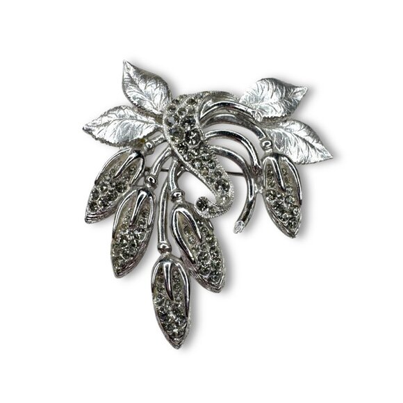 Eisenberg Ice Silver Tone Crystal Leaves Floral Brooch Pin - Picture 1 of 14